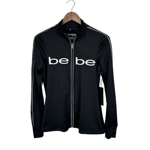 Bebe Sport NWT Black Stretch Iridescent Logo Zip Up Athleisure Track Jacket - Picture 3 of 14